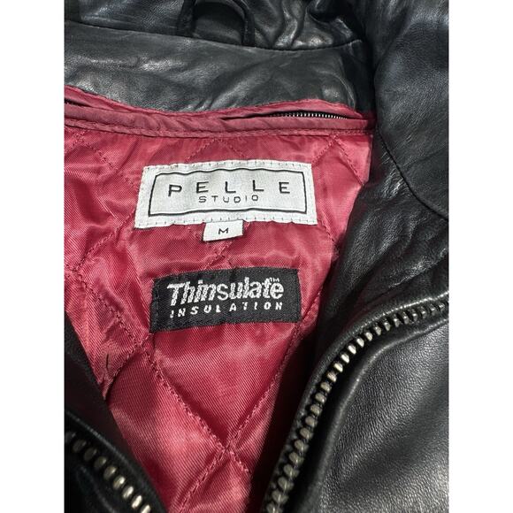Vintage Pelle Studio Black Leather Belted Jacket M Thinsulate Liner Mob Wife - Picture 4 of 9